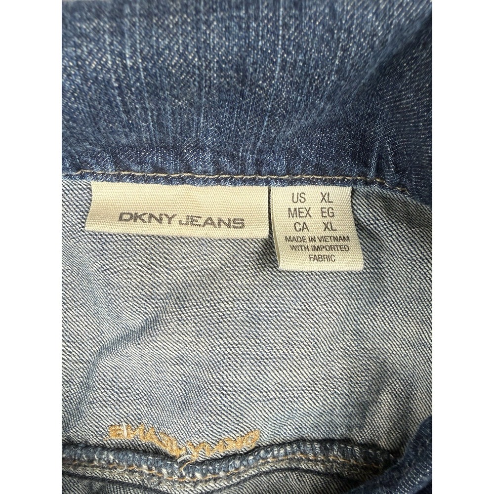 DKNY Jeans Denim Mini Dress Women's XL Blue Button Front Collared Y2K - Picture 6 of 8